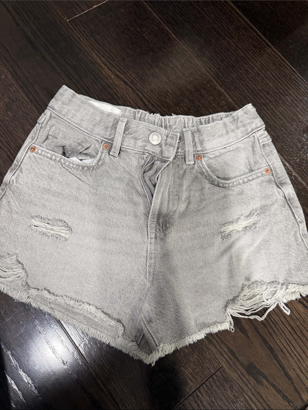 Zara Light Gray Distressed Denim Cutoff Shorts